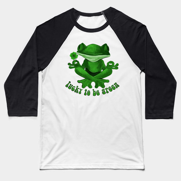 Lucky to be Green Irish Frog Baseball T-Shirt by Slightly Unhinged